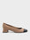 Two-Tone Round Toe Curved Block Heel Pumps